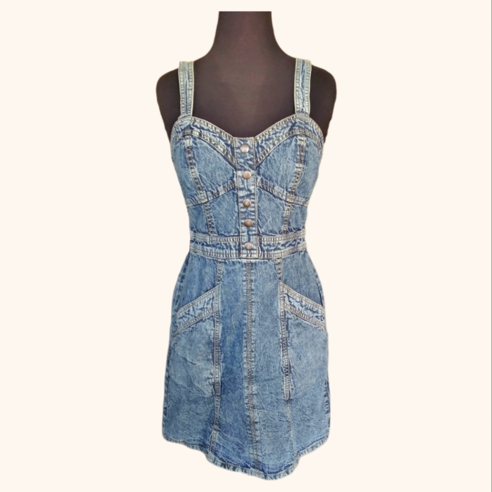 Sincerely Jules Denim Dress Midi Size Large Stretches